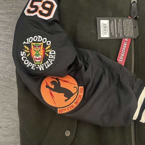 Alpha Industries Olive and Black Varsity Jacket - Picture 2 of 8